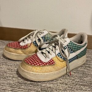 Nike size 8.5 Sneakers with Red, Yellow, and Green Gingham Air Force 1s